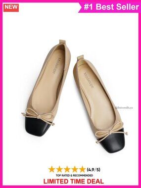 Ballet Ballerina Flats Faux Leather Bow Square Toe Slip On Dress Shoes